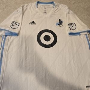 Minnesota United FC Adidas White and Blue Adidas Soccer Jersey.